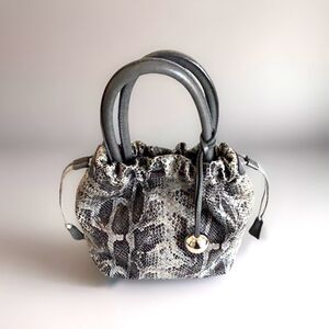 Furla Mini Snakeskin Print Bucket Bag – Drawstring Closure Top Handle + Dustbag